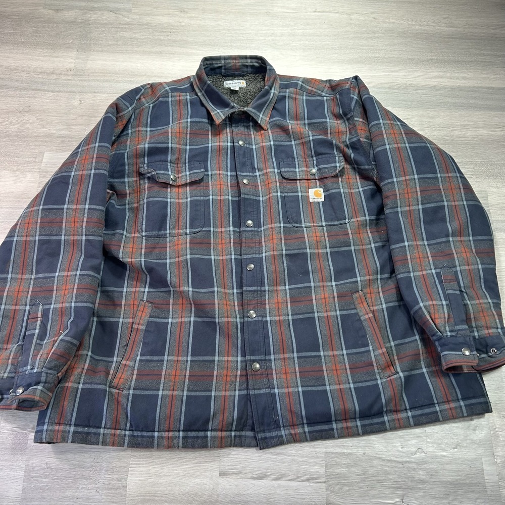 Carhartt Hubbard Jacket Mens 4XL Blue Plaid Flannel Sherpa Lined 102333